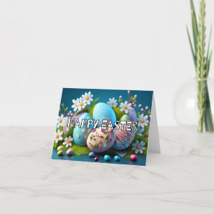 Cartão De Festividades Felz pascoa de Ovos Decorativos Coloridos