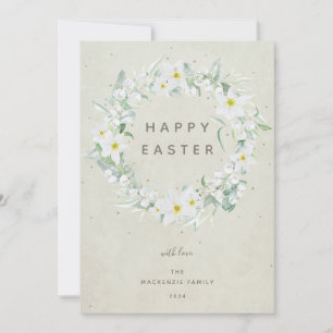 Cartão De Festividades Felz pascoa Flor Floral Branco da Watercolor