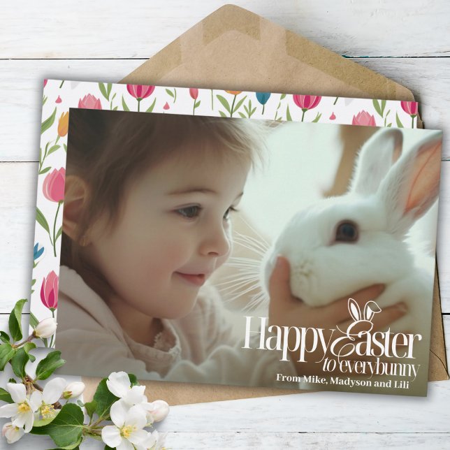 Cartão De Festividades Felz pascoa Para Toda A Páscoa Personalizada De Fo (Happy Easter To Everybunny Custom Photo Easter Holiday Card)