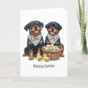 Cartão De Festividades Felz pascoa Rottweiler Cães Páscoa