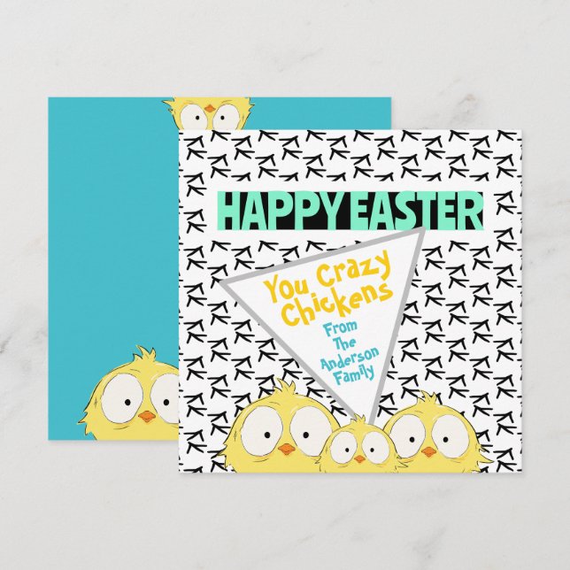Cartão De Festividades "Felz pascoa, Seu Galinha Louco" (Frente/Verso)