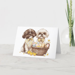 Cartão De Festividades Felz pascoa Shih Tzu Dogs