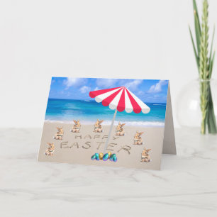 Cartão De Festividades Felz pascoa Tropical Beach Custom Name Bunny