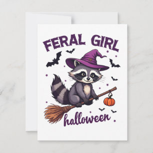 Cartão De Festividades Feral Girl Halloween Spooky Raccoon Witch Gift