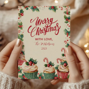 Cartão De Festividades Feriado Alegria de Cupcake de Natal