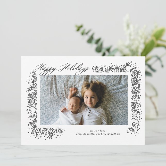 Cartão De Festividades Feriado bonito Nostalgical Ornament Garland (Em pé/Frente)