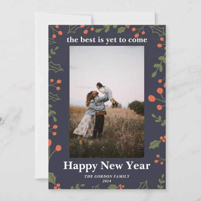 Cartão De Festividades Feriado Botânico de Ano Novo Holly Moderno (Frente)