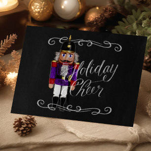 Cartão De Festividades Feriado Cheer Chalkboard Purple e Red Nutcracker