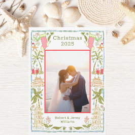 Cartão De Festividades Feriado Costeiro de Natal com Fronteira de Beachy