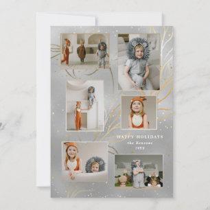 Cartão De Festividades Feriado de 6 Fotografias com Folhas Douradas Desen