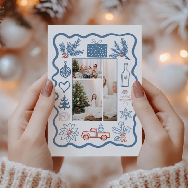 Cartão De Festividades Feriado de Arte da Linha de Arroz de Natal (Criador carregado)