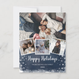 Cartão De Festividades Feriado de Colagem com Fotos em Flocos de Neve Azu