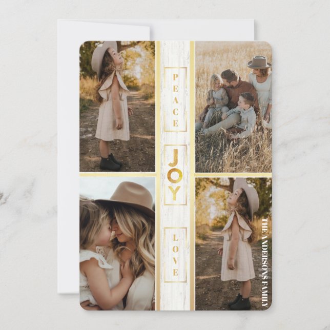 Cartão De Festividades    Feriado de Colagem Fotográfica Dourada Joy Peac (Frente)
