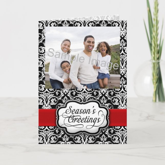 Cartão De Festividades Feriado de Damasco Vermelho/Preto (Frente)