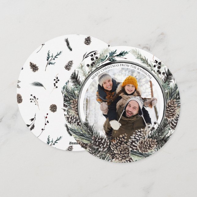 Cartão De Festividades Feriado de Férias Redondas de Feriado de Pinho de  (Frente/Verso)