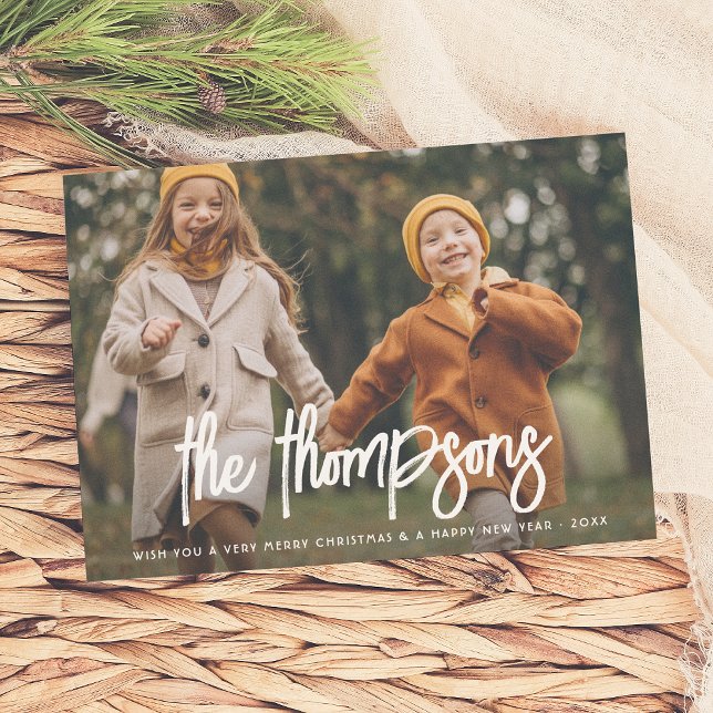 Cartão De Festividades Feriado de Foto com Nome Moderno com Letra Mão 2 (Criador carregado)