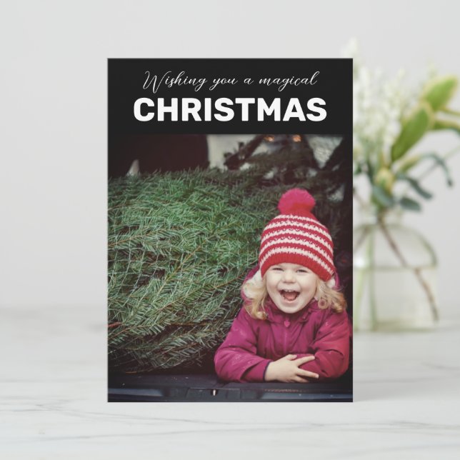 Cartão De Festividades Feriado de Foto da Família de Natal Mágico (Em pé/Frente)