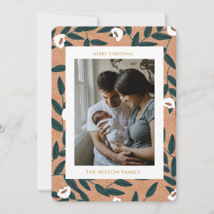 Cartão De Festividades Feriado de Foto da Família Greenery Cute