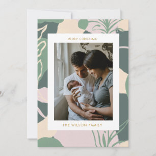 Cartão De Festividades Feriado de Foto da Família Greenery Cute