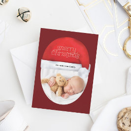 Cartão De Festividades Feriado de Foto do Red Santa Hat Feliz Natal