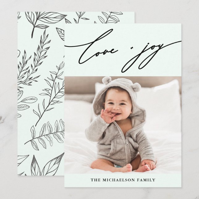 Cartão De Festividades Feriado de Foto do Winter Botanical Love and Joy S (Frente/Verso)