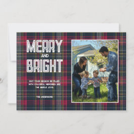 Cartão De Festividades Feriado de Fotografia da Família Tartan Personaliz