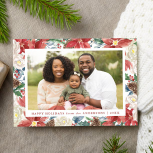 Cartão De Festividades Feriado de Fotografia de Frame de Poinsettia Rusti