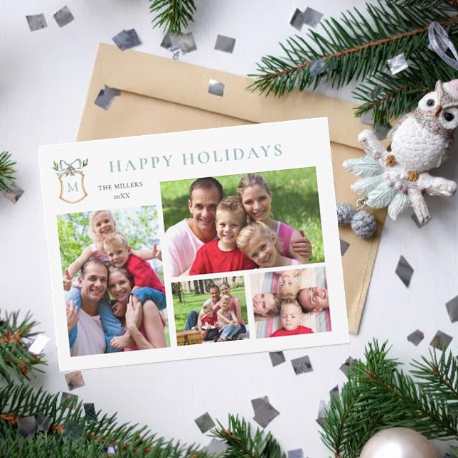 Cartão De Festividades Feriado de Fotografias com Azul de Crest 4, Monogr (Criador carregado)