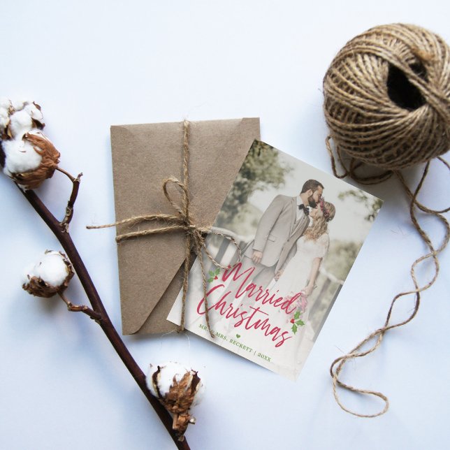 Cartão De Festividades Feriado de Fotografias de Natal Casado no Newlywed (Criador carregado)