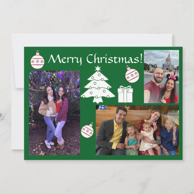 Cartão De Festividades Feriado de Fotografias Múltiplas Vermelhas e Verde (Frente)