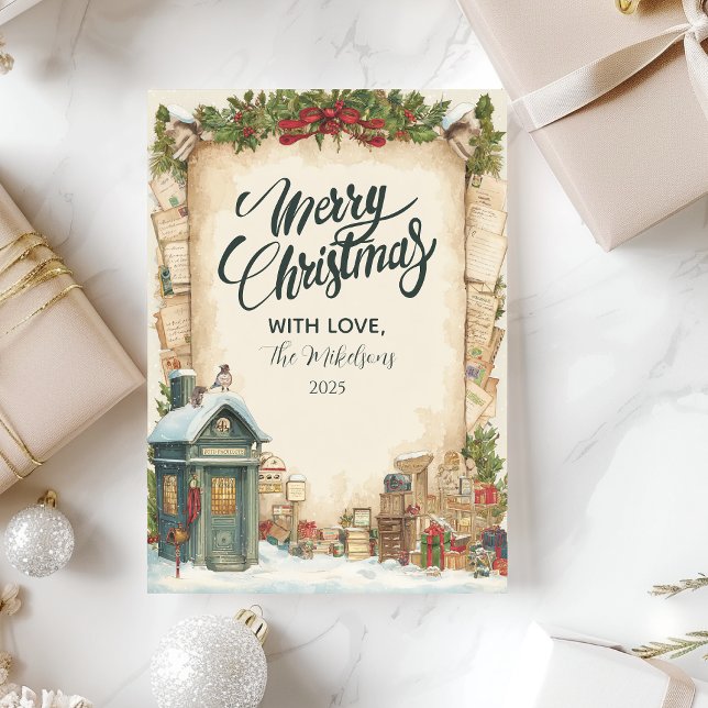 Cartão De Festividades Feriado de inverno da Caixa Postal Vermelha (Criador carregado)