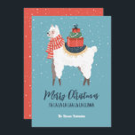 Cartão De Festividades Feriado de inverno da Funny Llama Feliz Natal<br><div class="desc">Bela caricatura animal com trocadilhos engraçados para sua comemoração de feriado. Você pode personalizar o texto e a cor do plano de fundo para ajustado da sua ocasião. Excelente para crianças e crianças que amam animais.</div>
