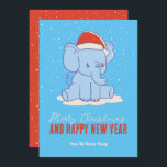 Cartão De Festividades Feriado de inverno, Papais noeis de elefante giro,<br><div class="desc">Bela caricatura animal com trocadilhos engraçados para sua comemoração de feriado. Feliz Natal e Feliz ano novo. Você pode personalizar o texto e a cor do plano de fundo para ajustado da sua ocasião. Excelente para crianças e crianças que amam animais.</div>