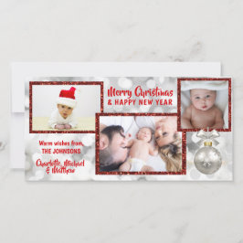 Cartão De Festividades Feriado de Natal Branco Personalizado | FOTO