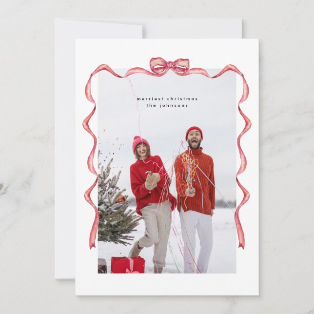 Cartão De Festividades Feriado de Natal com arco vermelho de aquarela ele (Frente)