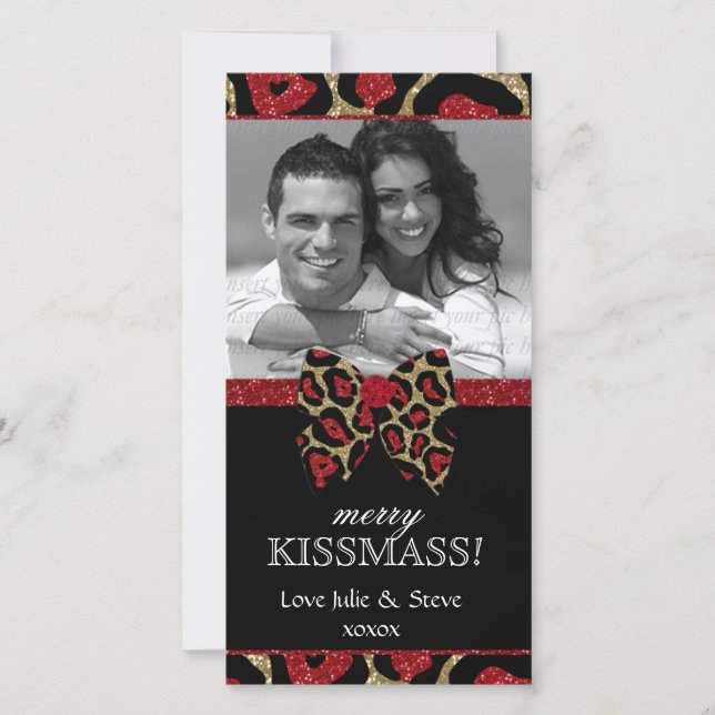 Cartão De Festividades Feriado de Natal de Ano Novo Leopard Foto Glitter (Frente)