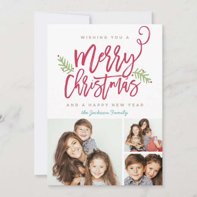 Cartão De Festividades Feriado de Natal de Script de Pincel Moderno - 3-F (Frente)