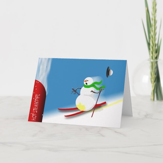 Cartão De Festividades Feriado de Natal de Snowman Humor Ski Piada (Frente)
