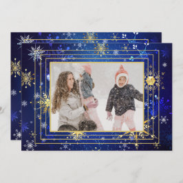 Cartão De Festividades Feriado de Natal do Floco de Neve Dourado Azul Xma