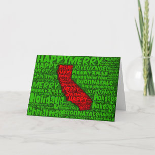 Cartão De Festividades Feriado de Natal do Word Art do Mapa da Califórni