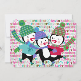 Cartão De Festividades Feriado de Natal dos Pinguins de Patinação