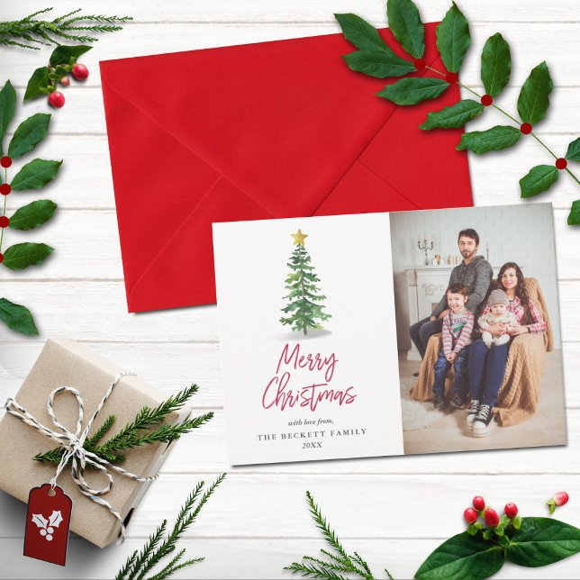 Cartão De Festividades Feriado de Natal em Árvore de Aquarela (Criador carregado)