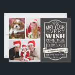 Cartão De Festividades Feriado de Natal em Banner de Chalkboard - 3 Cartõ<br><div class="desc">"QUE TODOS OS SEUS DESEJOS SE REALIZEM NESTA ÉPOCA DE FÉRIAS" — Cartões de natal de Natal divertidos e alegres, com três fotos em cartas chatas. Estilo russo de quadro negro fundo preto e elegante tipografia retrô com banner de nome de família e letra de escrita. Adicione as suas fotos...</div>