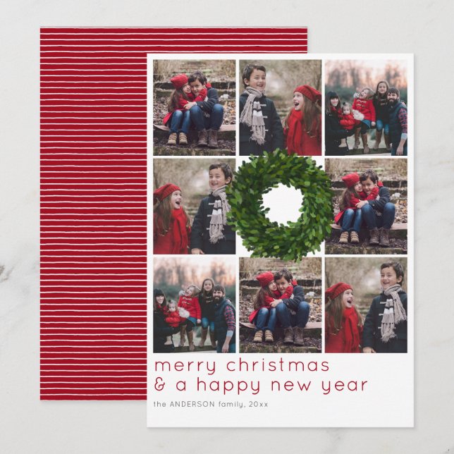 Cartão De Festividades Feriado de Natal em Grade de Boxwood Wreath 8 (Frente/Verso)