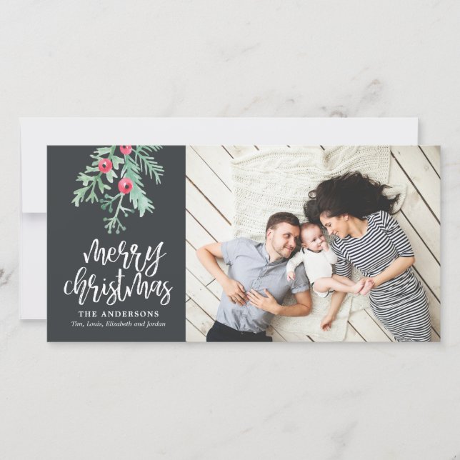 Cartão De Festividades Feriado de Natal Evergreen Slate (Frente)