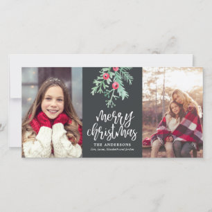 Cartão De Festividades Feriado de Natal Evergreen - Slate para 2 fotos