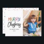 Cartão De Festividades Feriado de Natal Feliz e Colorido C<br><div class="desc">Faça uma declaração de na moda neste feriado com este cartão com fotos festivo e divertido. A parte frontal apresenta um estilo colorido com o seu texto personalizado. A parte traseira apresenta um padrão de pontos colorido correspondente para um toque especial extra. Por favor, visite minha loja para ver mais...</div>