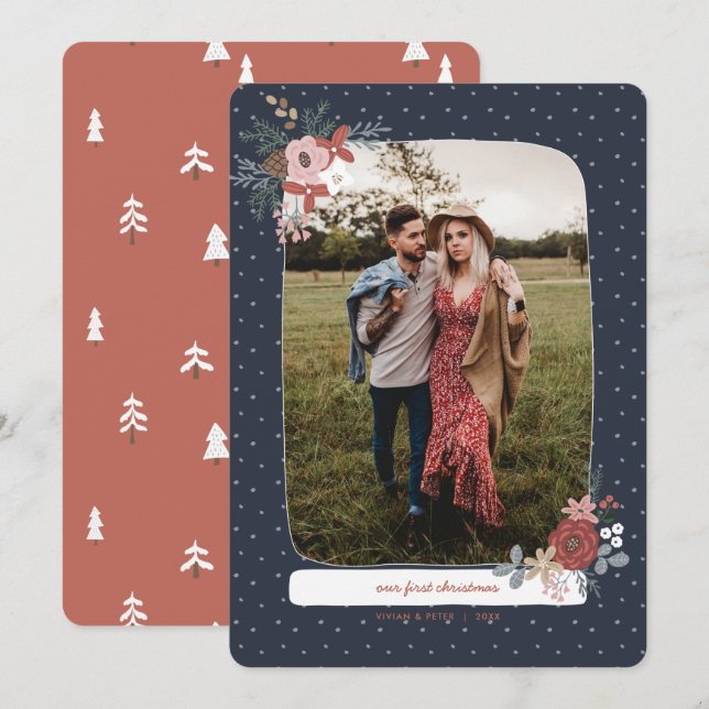 Cartão De Festividades Feriado de Natal Nórdico no Primeiro Inverno Casad (Frente/Verso)