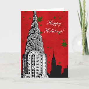 Cartão De Festividades Feriado de Natal NYC Skyline Etch Chrysler Bldg
