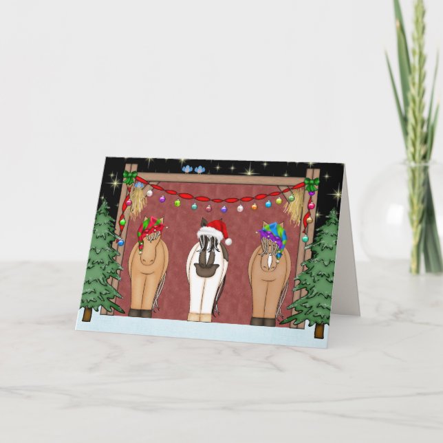 Cartão De Festividades Feriado de Natal para Cavalos Engraçados (Frente)